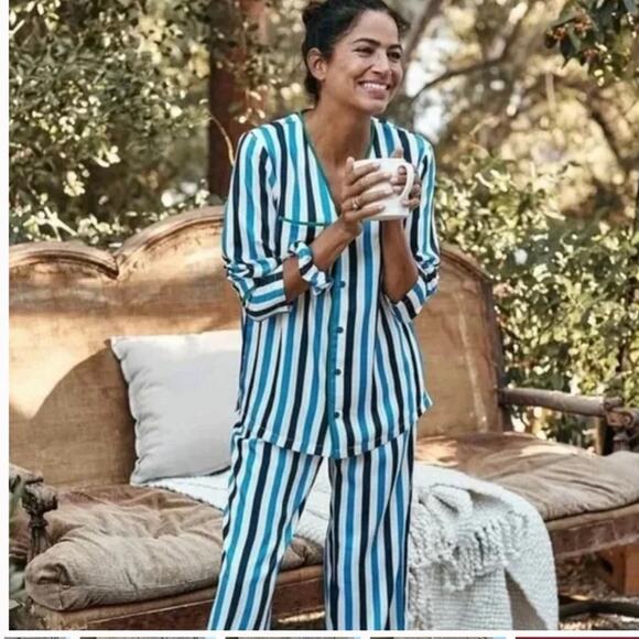 summersalt Other - Blue black stripe  Summersalt The Cloud 9 Silky Pajama Set NEW size XL